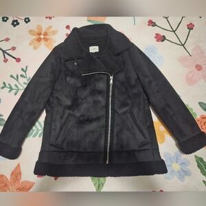 BRAND NEW LOFT Black Faux Fur Moto Sherpa Lined Jacket Size L